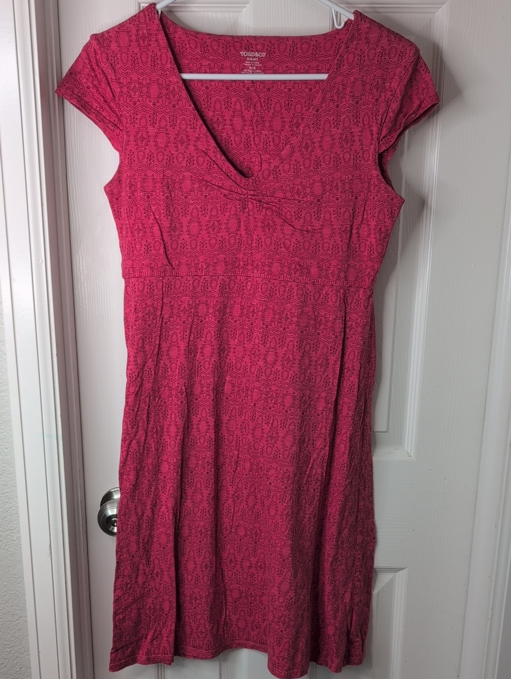 Toad&Co Raspberry Pink V-Neck Cap Sleeve Midi Dress Size S